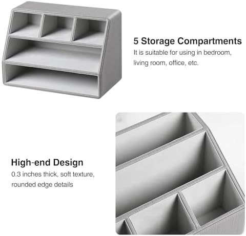 PU Leather Desk Organizer, Remote Control Holder (Grey) - Image 5
