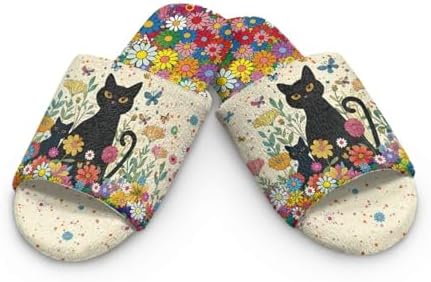 Jeiento Animal Cat Pattern Slippers for Women Lady Open Toe Slippers Soft Cushion Slip Resistant Spa Slipper for Hotel,Cozy Home Shoes - Image 4