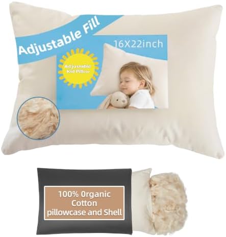 Kids Pillow with Pillowcase - 16x22 Organic Pillow Filled with Kapok by Lofe