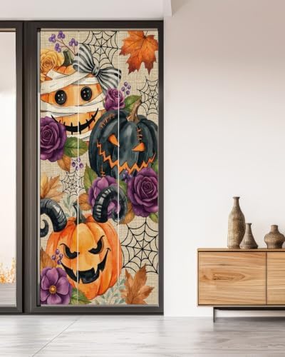 Window Privacy Film Frosted, Pumpkins Halloween Non-Adhesive Static Cling Window Tint, Black Horror Purple Floral Beige Insulated Windows Frosted Films for Living Room, 35.4 x 78.7 Inches - Image 5