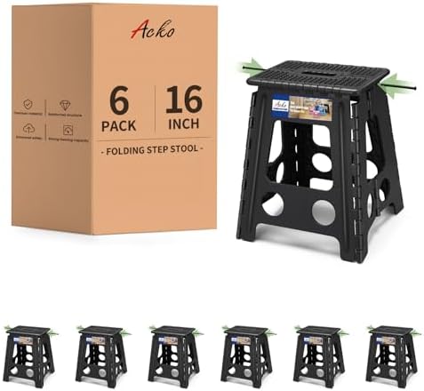 ACKO 16" 6 Pack Folding Step Stool, Safety Lock, Holds 400 lbs, Dot Black by ACKO