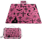 MNSRUU Picnic Blanket Waterproof Foldable, Gothic Bat Moon Castle Large Outdoor Picnic Beach Camping Blanket Travel Mat, Shoulder Strap Tote, Rectangle 57x59in by MNSRUU