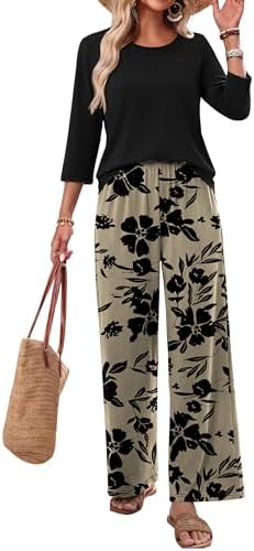WIHOLL Two Piece Sets for Women Lounge 3/4 Length Sleeve Womens Tops Graphic Pants with Pockets Summer Outfits 2026 - Image 3