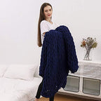 Chunky Knit Throw Blanket Chenille Yarn Soft Cozy Bulky Knitted Blanket for Sofa Bed Chair Large Hand Made Boho Home Decor Navy Blue 40x40 - Image 3