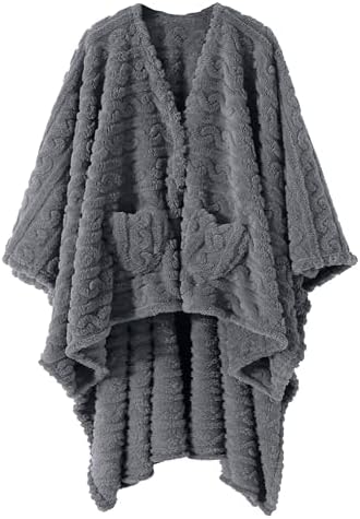 Wearable Blanket Sherpa Fleece Shawl Blanket with Pockets Blanket Poncho Cape for Adults, Cozy Shawl TV Throw Blankets by Mowkim