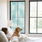 Window Privacy Film Frosted, Teal Blue Botanical Static Cling Door Window Covering, Summer Palm Leaves Foliage Tropical UV Blocking Windows Film for Office, Hotel, Bedroom, 29.5 x 78.7 Inches - Image 2