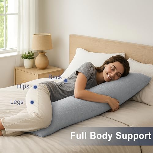 DWCN Cooling Body Pillow for Adults, 20x54 Inch Light Grey - Shredded Memory Foam Body Pillow with Removable & Adjustable Filling, Full Body Support for Side Sleepers, Pregnancy & Pain Relief - Image 7