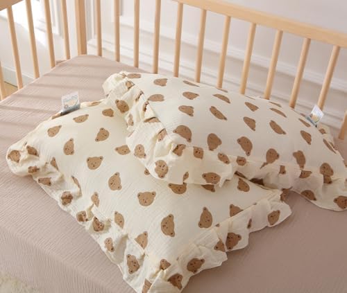 100% Cotton Muslin Toddler Pillowcases 2 Pack，13"x 18" Ultra Soft Breathable Travel Pillow Case Cover, Ruffle Pillow Case for Kids, Boys, Girls, All Season use, Machine Washable - Image 4