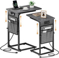 Vagusicc C-Shaped End Tables Set of 2 with Charging Station, 33'' Tall C Table Adjustable Height Side Table for Couch, Small Couch Table that Slide Under Sofa, TV Trays for Living Room, Gray Walnut by Vagusicc