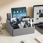 PU Leather Desk Organizer, Remote Control Holder (Grey) - Image 3