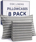 King Pillow Cases - 8 Pack Pillowcase Covers - 20" x 40" (Grey Stripes) by CGKUnlimited