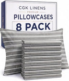 King Pillow Cases - 8 Pack Pillowcase Covers - 20" x 40" (Grey Stripes) by CGKUnlimited