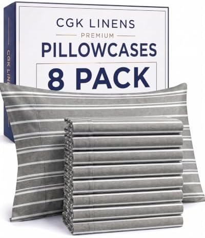King Pillow Cases - 8 Pack Pillowcase Covers - 20" x 40" (Grey Stripes) by CGKUnlimited