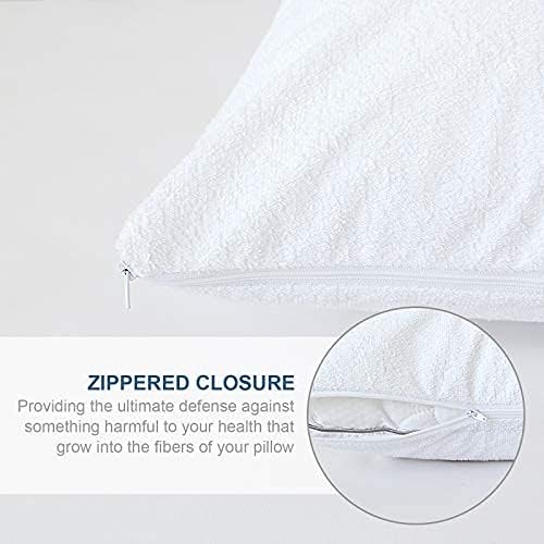 Moonsea Waterproof Zippered Pillow Protector, 4 Pack Cotton Terry Queen Size 20 x 30 Inch Pillow Protector, Pillow Covers Encasement, Pillow Case White - Image 3