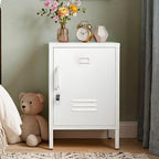 Lockable Metal Nightstand with Door, Industrial Storage Locker End Table, Small Bedside Table for Bedroom Living Room Dorm,White by Home
