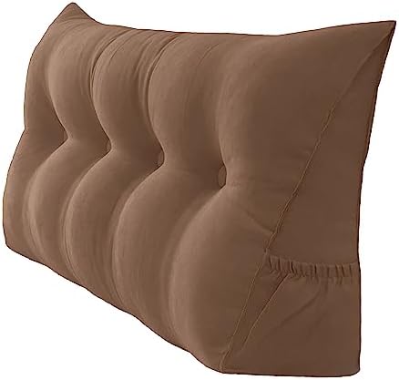 Peachwell Handmade Headboard Pillow- Triangular Wedge Support Large Bolster Cushion Headboard Backrest Pillow with Two Large Side Pockets for Bed Rest (Brown, 47 x 8 x 20 inches) by PEACHWELL