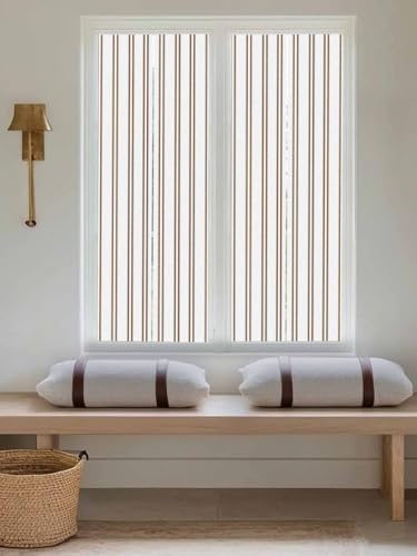 Window Privacy Film Frosted, Oatmeal Striped Vintage Reusable Static Cling Window Tints, Light Brown Farmhouse Rustic Lines Heat Control Windows Films for Offices, Balcony, 29.5 x 118 Inches - Image 5