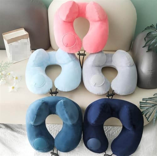 QUQUQ Travel Neck Pillow for Sleeping Inflatable Travel Pillow Velvet Neck Pillows with Storage Bag for Airplanes Comfortable(Blue-A) - Image 7