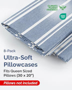 Queen Pillow Cases - 8 Pack Pillowcase Covers - 20" x 30" (Blue Stripes) - Image 2