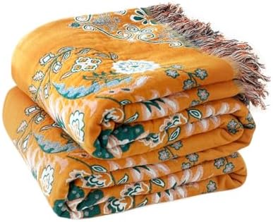 LUTBM Boho Throw Blanket for Bed 60"x80", 100% Cotton Yellow Couch Blankets by LUTBMFindYourFreeSpiritatHome