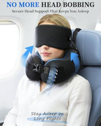 Travel Pillow for Long Flight Airplanes, Head Strap Combo & Eye Mask for Sleep, Airplane Neck Pillow with 360° Support Memory Foam to Prevent Head Bobbing, Road Trip Essentials, EVA Case, Black - Image 2