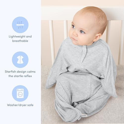SleepingBaby Zipadee-Zip Transition Swaddle - Cozy Baby Swaddling Blanket with Zipper Convenience - Roomy Wearable Blanket for Easy Diaper Changes - 6-12 Month - Recharge Silver Heather - Image 3