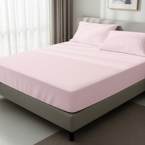 Pizuna Pure 100% Cotton King Fitted Sheet 600 Thread Count Light Pink by Pizuna