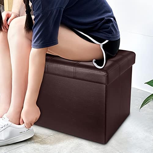 Bsketa Storage Ottoman Bench, 17" Folding Leather Foot Rest, Brown 2 Pack - Image 4