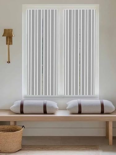 Window Privacy Film Frosted, Grey Striped Reusable Static Cling Window Tints, Modern Farmhouse Vertical Stripes Heat Control Windows Films for Offices, Balcony, 29.5 x 118 Inches - Image 5