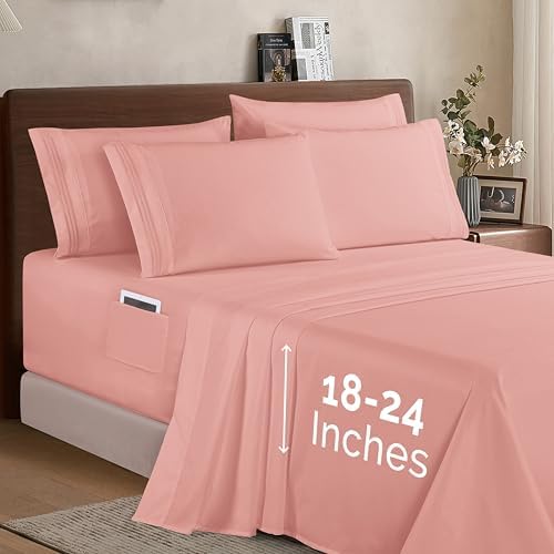 Elegant Comfort 1500 Premium Quality 4-Piece Bed Sheet Set - 18-24 Inch Extra Deep Pocket, Smart Storage Pockets, Wrinkle Free Ultra Soft 4PC Extra Deep Pocket Sheets, Twin/Twin XL, Dusty Rose - Image 2