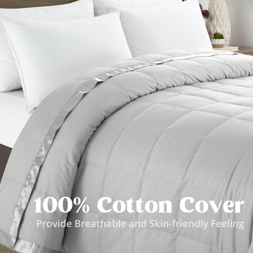 puredown® California King Blanket - Soft Lightweight Down Blanket for All Seasons, Cozy Warm Luxury Bed Blanket with Satin Trim, Light Gray (110"X98") - Image 3