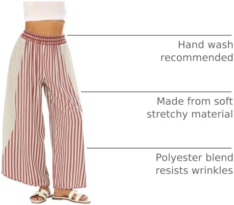 Athlisan Womens Summer Casual Loose Striped Wide Leg Lounge Pants Elastic Waist Palazzo Trousers - Image 4