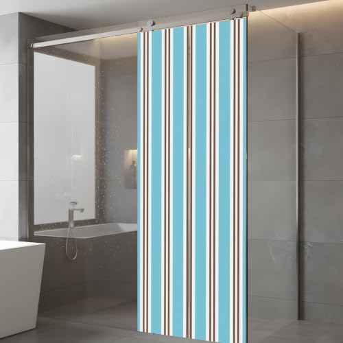 Window Privacy Film Frosted, Blue Brown Striped Static Cling Door Window Covering, Modern Farmhouse Vertical Stripes UV Blocking Windows Film for Office, Hotel, Bedroom, 29.5 x 78.7 Inches - Image 5