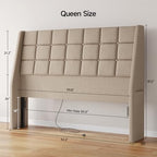 Ergonomic Upholstered Queen Headboard wtih Charging Station Beige - Image 2