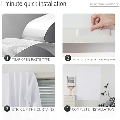Stick On Blackout Curtains No Drill Required Self Adhesive Window Coverings for Bedroom Living Room Kitchen 46" W x 84" L White 1 Panel - Image 4
