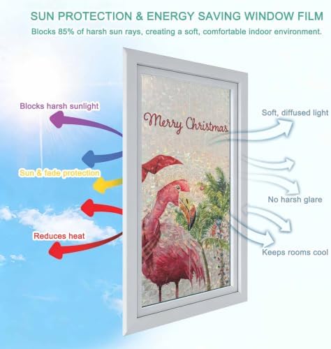 Christmas Flamingos Window Privacy Film Rainbow Static Cling Stain Glass Window Film for Glass Door, Decorative Heat Blocking Sunroof Decal Sticker for Car Home 29.5"x118" Xmas Balls Tree Rustic - Image 4