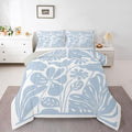 Erosebridal Light Blue Flower Girls Comforter Set King Size Retro Aesthetic Floral Bedding Set for Kids Teens Women Minimalist Vintage Art Quilt 70S Modern Abstract Duvet Insert Bedroom Decor by Erosebridal