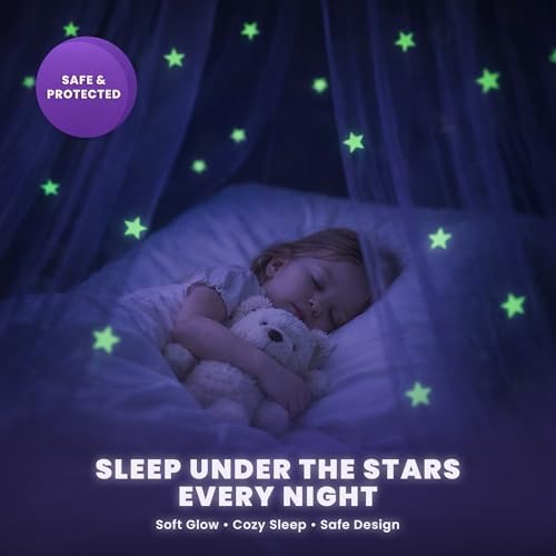 Bollepo Purple Bed Canopy for Girls with Glowing Stars - Princess Netting Room Decor, Ceiling Tent to Cover Toddler | Single, Twin, Full, Queen Size Kids Bed, Fire Retardant Fabric - Image 5