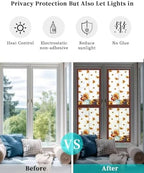 Window Privacy Film Frosted, Thanksgiving Fall Reusable Static Cling Window Tints, Turkey Sunflowers Pumpkin Brown Striped Heat Control Windows Films for Offices, Balcony, 29.5 x 118 Inches - Image 6