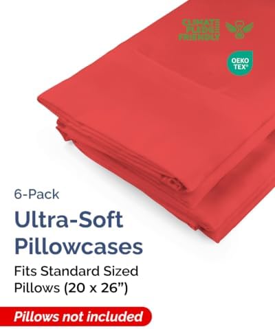 Standard Pillow Cases - 6 Pack Soft Pillowcase Covers - 20" x 26" (Red) - Image 2