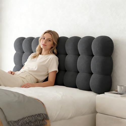 Upholstered Headboard Queen Bed Wall Mounted Headboard Pillow Teddy Fleece Resting Support Bolster Cushion for Sitting in Bed, Snowball Foldable Backrest for Bedroom Daybed, Dark Grey 63x24x8 Inch by Unknown
