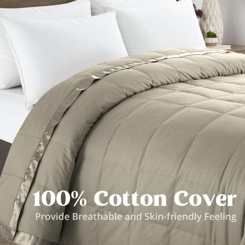 puredown® California King Blanket - Soft Lightweight Down Blanket for All Seasons, Cozy Warm Luxury Bed Blanket with Satin Trim, Khaki (110"X98") - Image 3