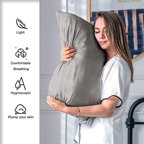 Suatien Mulberry Silk Pillow Cases 2 Pack King Size, Gray - Image 3