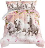 HOSIMA Girls Farm Wild Animal Horse Comforter Twin with 2 Pillowcases. by HOSIMA