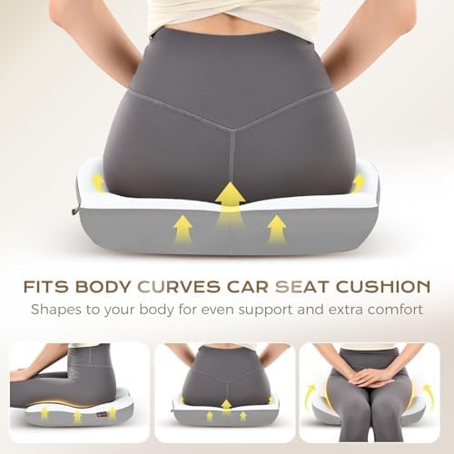 Coverado Seat Cushion for Car Truck Driver, Ergonomic Memory Foam Chair Cushions for Sciatica & Tailbone Pain Relief Cushion Butt Cushion for Long Sitting, Driver Office Seat Cushion Gray&Light Gray - Image 4