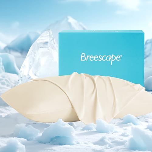 Breescape Cooling Pillow Cases Queen Size Set of 2, BlendTek™ Cooling Technology for Hot Sleepers & Night Sweats, Silky Soft Cool Pillowcases for Hair & Skin Care, 20" x 30", Ivory by Breescape