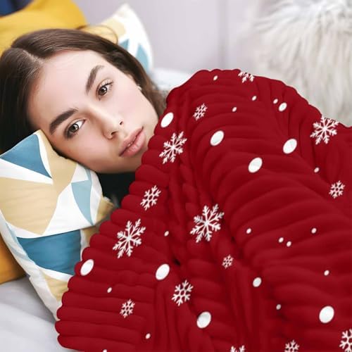 Christmas Snowman Throw Blanket, Winter Xmas Trees Fluffy Soft Blankets for Couch Bed Travel, Snowflakes Red Plush Microfiber Striped Flannel Blankets, Lightweight Sofa Blankets 50"x80" - Image 5