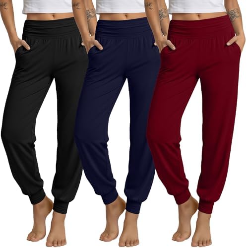 Ficerd 3 Pack Women's Joggers Loose Yoga Pants with Pockets by Ficerd