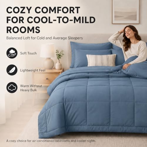 CozyLux Oversized Queen Comforter Set Dusty Blue - 7 Pieces Bed in a Bag - Image 4