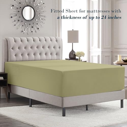 Mocassi Cal King Size 4-Piece Bed Sheet Set - 1800 Premium Hotel Quality Microfiber 18-24 Inches Extra Deep Pocket Fitted Sheet- Luxury Soft, Breathable, Wrinkle, and Fade Resistant, Sage Green - Image 3